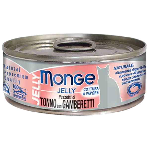 Корм для кошек влажный Monge Jelly M00702 0.08 кг / Тунец, креветки photo 1 Корм для кошек влажный Monge Jelly M00702 0.08 кг / Тунец, креветки photo 1
