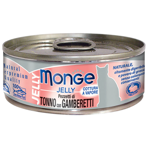 Корм для кошек влажный Monge Jelly M00702 0.08 кг / Тунец, креветки photo 1 Корм для кошек влажный Monge Jelly M00702 0.08 кг / Тунец, креветки photo 1