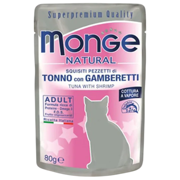 Корм для кошек влажный Monge Natural M00690 0.08 кг / Тунец, креветки photo 1 Корм для кошек влажный Monge Natural M00690 0.08 кг / Тунец, креветки photo 1