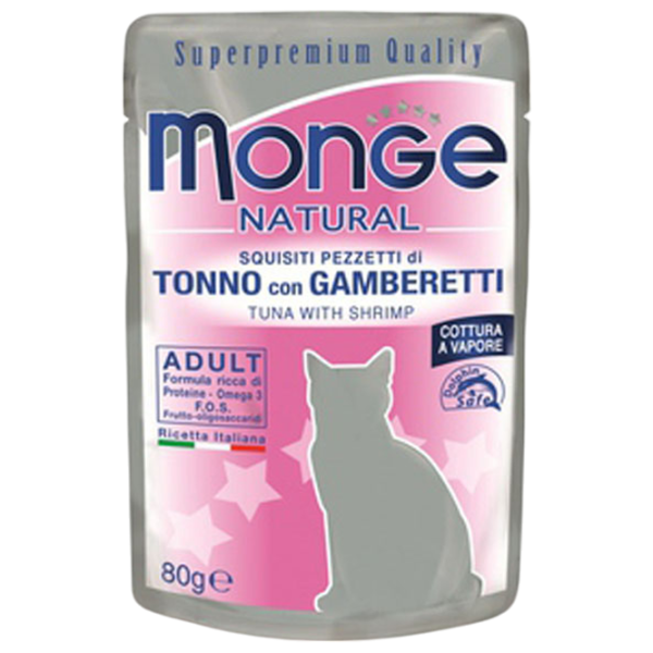 Корм для кошек влажный Monge Natural M00690 0.08 кг / Тунец, креветки photo 1 Корм для кошек влажный Monge Natural M00690 0.08 кг / Тунец, креветки photo 1