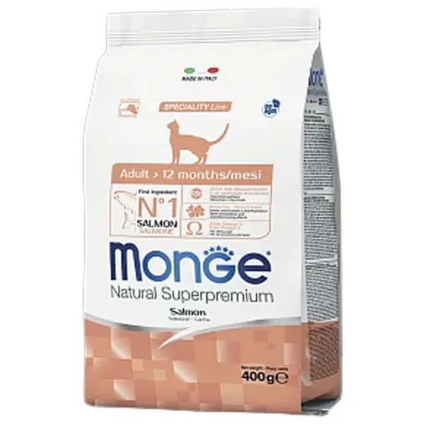Корм для кошек сухой Monge Natural M00548 0.4 кг / Лосось photo 1 Корм для кошек сухой Monge Natural M00548 0.4 кг / Лосось photo 1