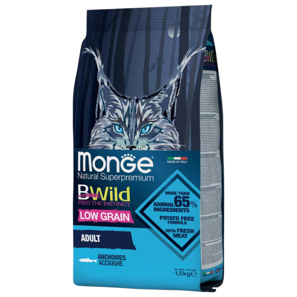Корм для кошек сухой Monge Bwild M01201 1.5 кг / Анчоусы photo 1 Корм для кошек сухой Monge Bwild M01201 1.5 кг / Анчоусы photo 1