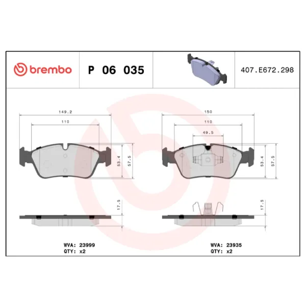Тормозные колодки Brembo P 06 035 Передние photo 4 Тормозные колодки Brembo P 06 035 Передние photo 4