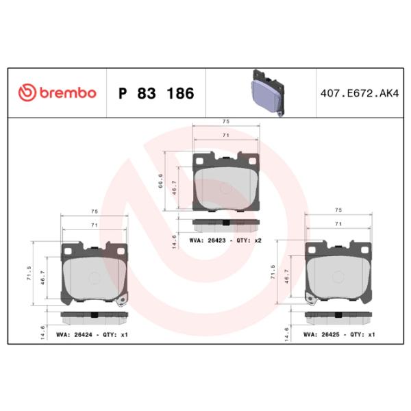 Тормозные колодки Brembo P 83 186 Задние photo 3