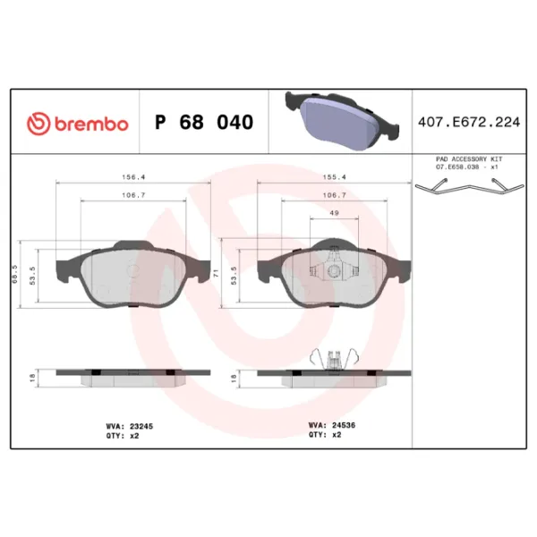 Тормозные колодки Brembo P 68 040 Передние photo 4 Тормозные колодки Brembo P 68 040 Передние photo 4