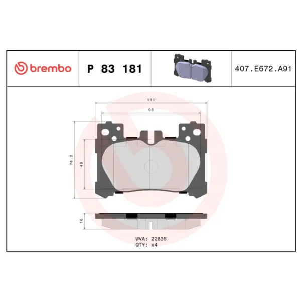 Тормозные колодки Brembo P 83 181 Задние photo 3