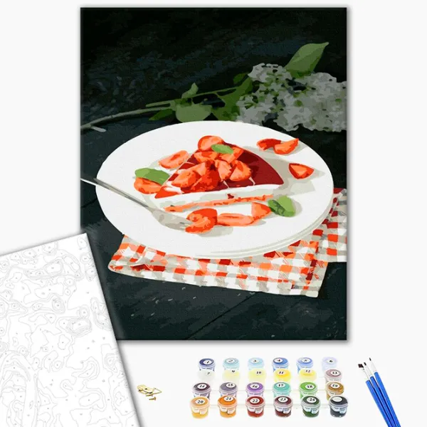 Pictură pe numere BrushMe Cheesecake din căpșuni GX22640 50 x 40 cm/ Verticală photo 2