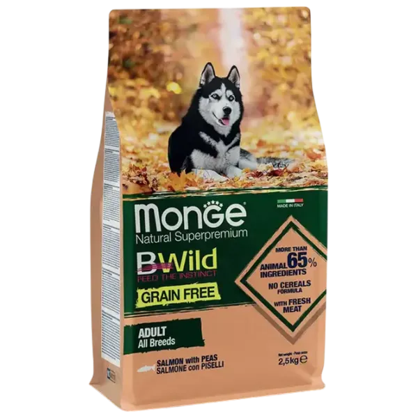 Hrană pentru câini uscată Monge BWILD Grain Free M01171 2.5 kg / Somon, mazăre photo 1 Hrană pentru câini uscată Monge BWILD Grain Free M01171 2.5 kg / Somon, mazăre photo 1
