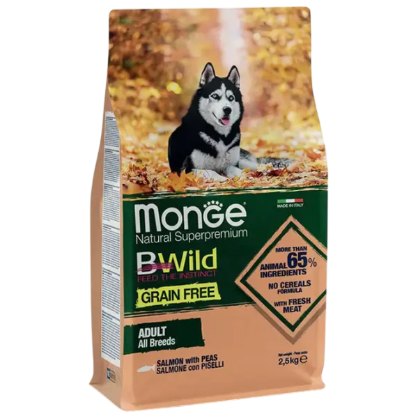 Hrană pentru câini uscată Monge BWILD Grain Free M01171 2.5 kg / Somon, mazăre photo 1 Hrană pentru câini uscată Monge BWILD Grain Free M01171 2.5 kg / Somon, mazăre photo 1