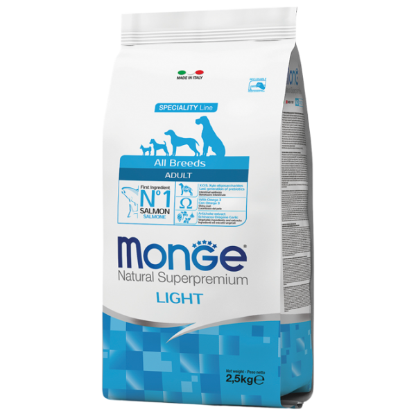 Hrană pentru câini uscată Monge Natural Light M01122 2.8 kg / Orez, somon photo 1