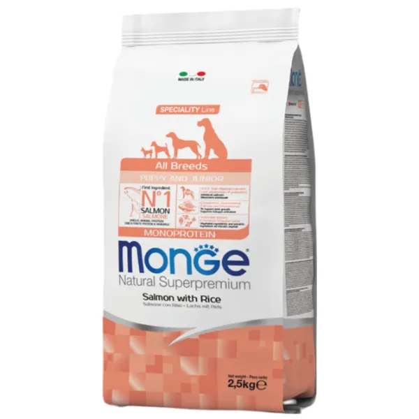 Hrană pentru câini uscată Monge Natural M01120 2.5 kg / Orez, somon photo 1 Hrană pentru câini uscată Monge Natural M01120 2.5 kg / Orez, somon photo 1