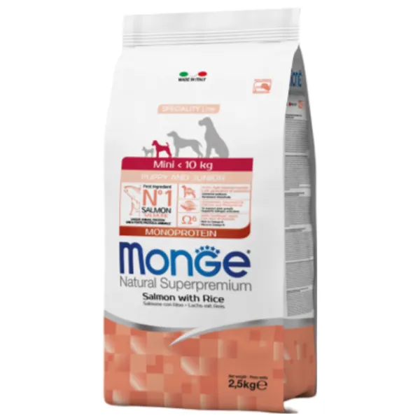 Hrană pentru câini uscată Monge Natural M01105 2.5 kg / Orez, somon photo 1