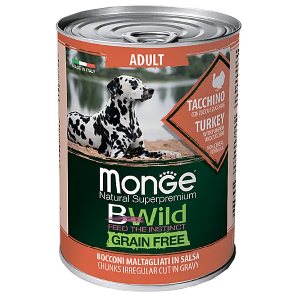 Корм для собак влажный Monge Bwild M01264 0.4 кг / Индейка, кабачок photo 1 Корм для собак влажный Monge Bwild M01264 0.4 кг / Индейка, кабачок photo 1