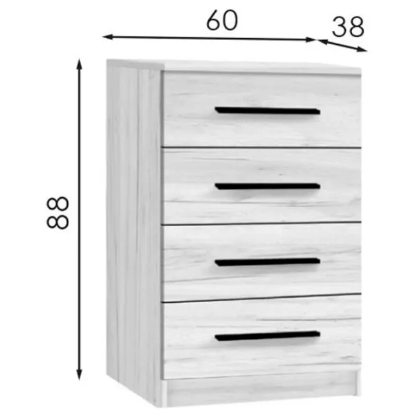 Comodă Modern Kenon 4S 88 x 60 x 38/ PAL/ Stejar Craft Alb photo 2
