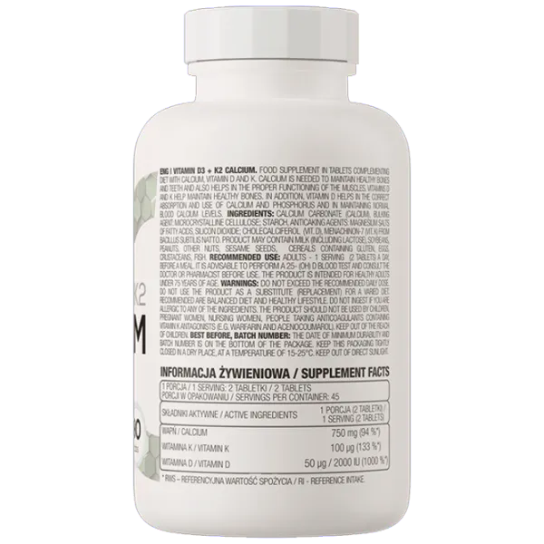 Витамины и минералы OstroVit Vitamin D3 + K2 + Calcium 90 tabs (5902232618624) 90 photo 3 Витамины и минералы OstroVit Vitamin D3 + K2 + Calcium 90 tabs (5902232618624) 90 photo 3