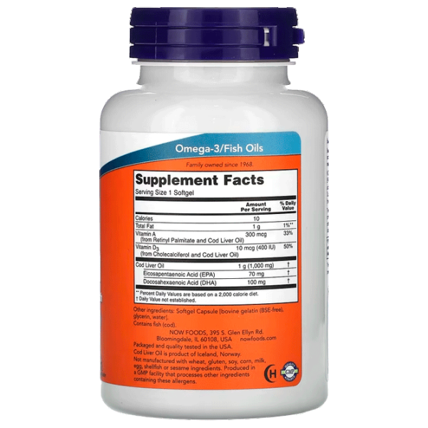Vitamine și minerale Now Foods COD LIVER (733739017437) 90 capsule photo 2 Vitamine și minerale Now Foods COD LIVER (733739017437) 90 capsule photo 2