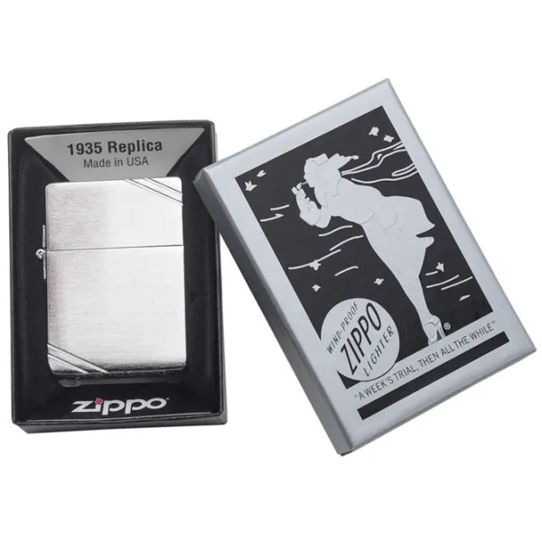 Brichetă Zippo 1935 Replica with Slashes Silver/ Alamă photo 5