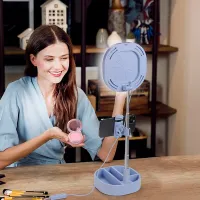 Lampă circulară Cellularline Selfie Ring Mirror 152 mm Light Blue photo 9