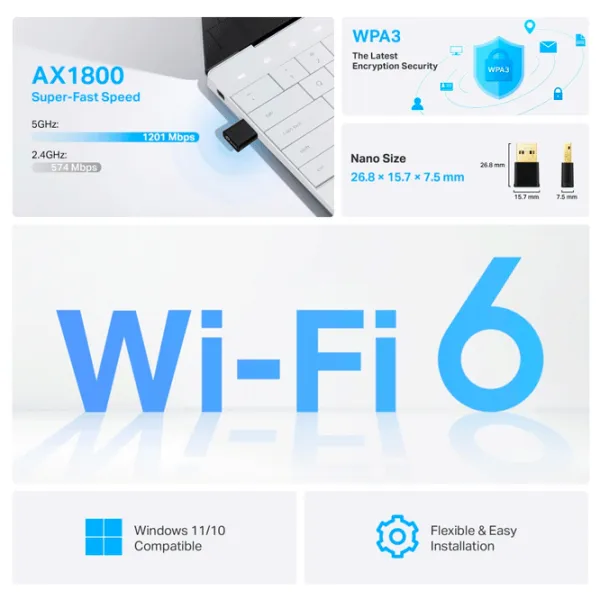 Adaptor de rețea TP-Link Archer TX20U Nano Black photo 4