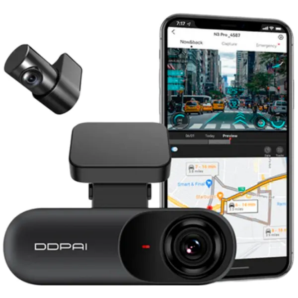 Видеорегистратор DDPai N3 Pro GPS Dash Cam+ Rear Cam (RC1) CMOS/ Black photo 7