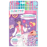 Set de creație Make It Real Fashion Design Scratch Art Groovy Vibes 3211M 8+/ Multicolor Violet