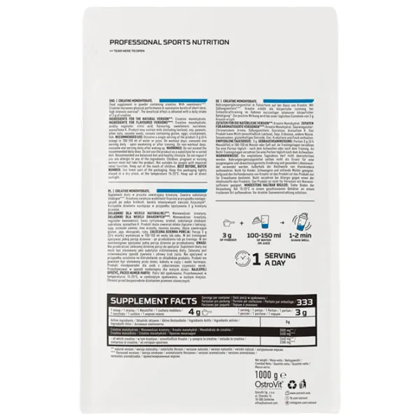 Creatină OstroVit Creatine Monohydrate (5903933917917) 1000 g photo 3 Creatină OstroVit Creatine Monohydrate (5903933917917) 1000 g photo 3