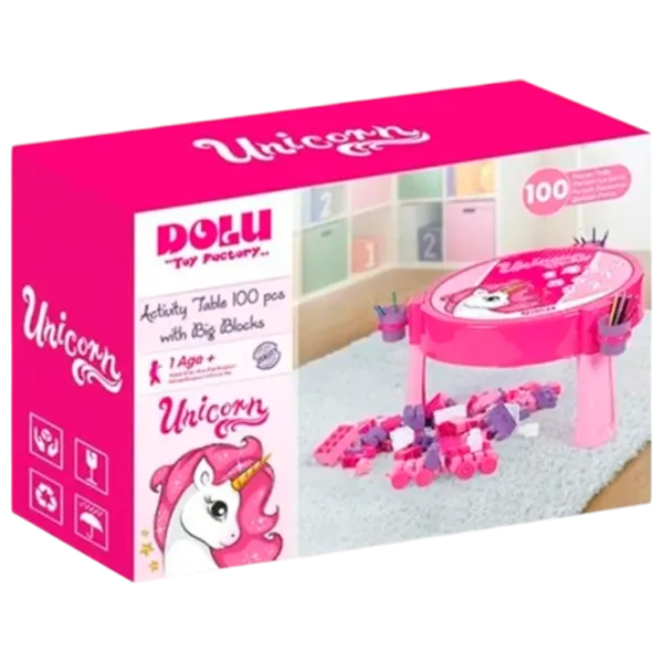 Măsuță cu constructor Dolu Unicorn Clasic/ Pink photo 1