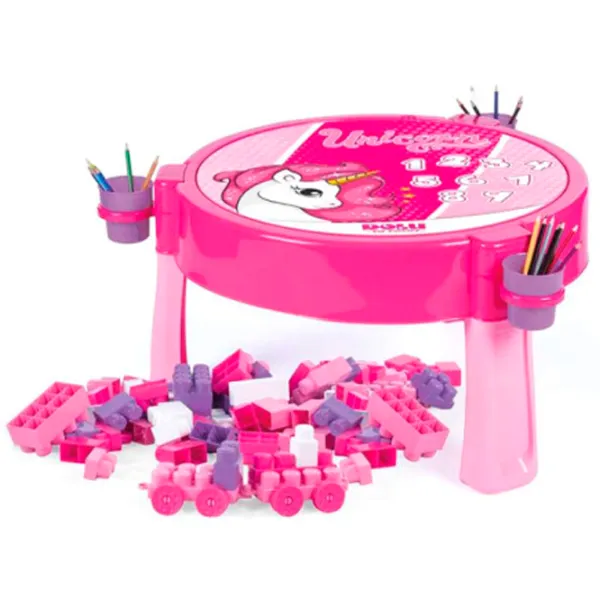 Măsuță cu constructor Dolu Unicorn Clasic/ Pink photo 2