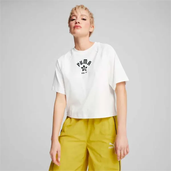 Tricou pentru femei Puma Play Loud Classics Relaxed Tee 100% bumbac/ White photo 3