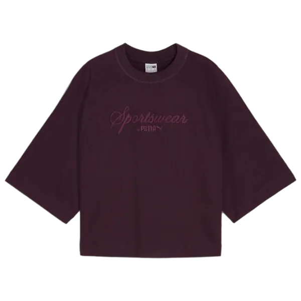 Tricou pentru femei Puma Classics + Oversized Tee 100% bumbac/ Bordo photo 1