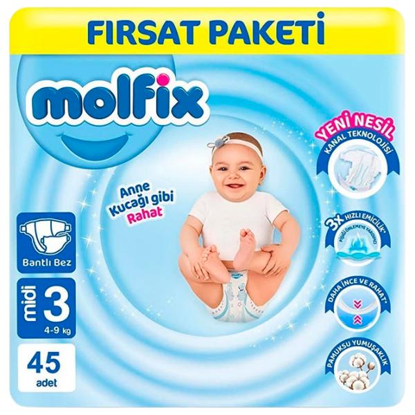 Scutece pentru copii Molfix Midi 3 4 - 9 kg / 45 buc. photo 1