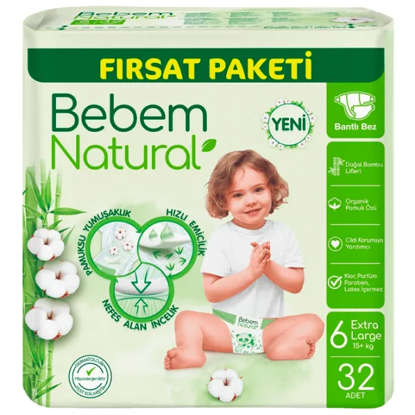 Scutece pentru copii Bebem Natural Extra Large 6 15+ kg / 32 buc. photo 1 Scutece pentru copii Bebem Natural Extra Large 6 15+ kg / 32 buc. photo 1