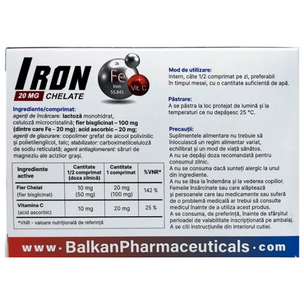 Vitamine și minerale Balkan Pharmaceuticals Iron chelate (4840982012266) 60 photo 2 Vitamine și minerale Balkan Pharmaceuticals Iron chelate (4840982012266) 60 photo 2