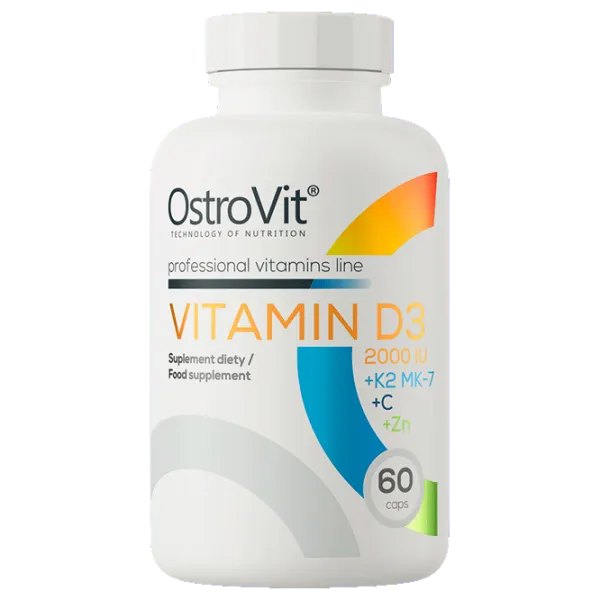 Vitamine și minerale OstroVit Vitamin D3 2000+K2 MK7+VC+Zinc (5903933900407) 60 photo 1