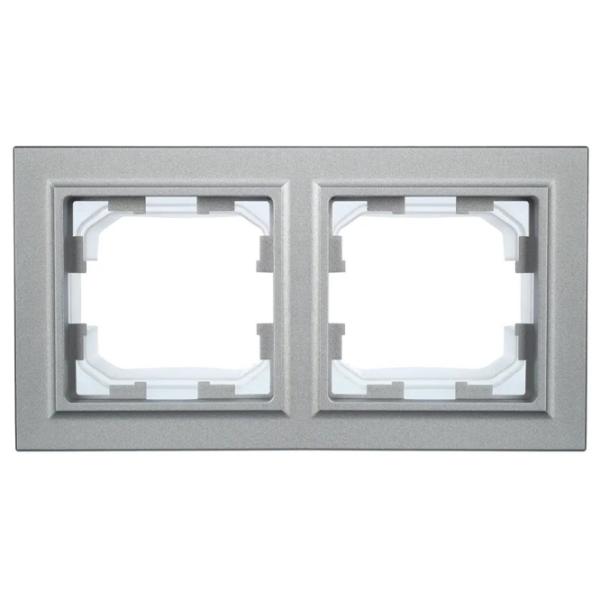 Ramă pentru priză și întrerupătoar IEK BR-M22-44-K47 Silver / 2 photo 1