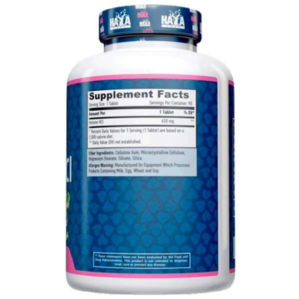 Vitamine și minerale Haya Labs Betain HCL (853809007820) 90 photo 2 Vitamine și minerale Haya Labs Betain HCL (853809007820) 90 photo 2