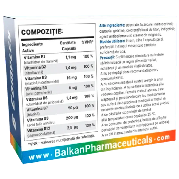 Vitamine și minerale Balkan Pharmaceuticals B complex (4840982011702) 30 capsule photo 2 Vitamine și minerale Balkan Pharmaceuticals B complex (4840982011702) 30 capsule photo 2