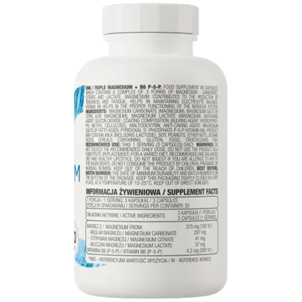 Vitamine și minerale OstroVit Triple Magnesium + B6 P-5-P (5903246229219) 90 capsule photo 3 Vitamine și minerale OstroVit Triple Magnesium + B6 P-5-P (5903246229219) 90 capsule photo 3