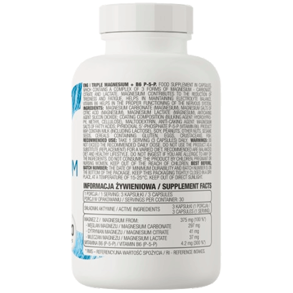 Vitamine și minerale OstroVit Triple Magnesium + B6 P-5-P (5903246229219) 90 capsule photo 3 Vitamine și minerale OstroVit Triple Magnesium + B6 P-5-P (5903246229219) 90 capsule photo 3