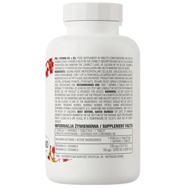 Витамины и минералы OstroVit Vitamin D3 + K2 (5902232611960) 90 photo 3