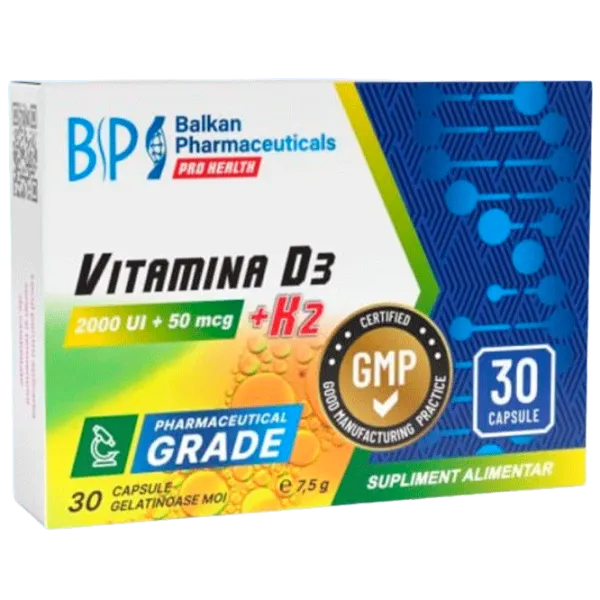 Vitamine și minerale Balkan Pharmaceuticals Vitamin D3 + K2 (4840982013096) 30 capsule photo 1