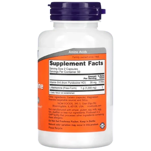 Витамины и минералы Now Foods L-METHIONINE (733739001177) 100 капсул photo 2