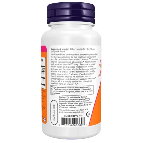 Витамины и минералы Now Foods Vitamin D-3 & K-2 (733739003690) 120 photo 3 Витамины и минералы Now Foods Vitamin D-3 & K-2 (733739003690) 120 photo 3