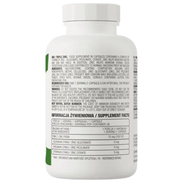 Vitamine și minerale OstroVit Triple Zinc (5903933901299) 90 capsule photo 3 Vitamine și minerale OstroVit Triple Zinc (5903933901299) 90 capsule photo 3
