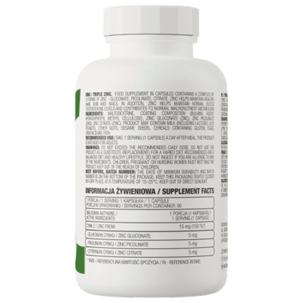Vitamine și minerale OstroVit Triple Zinc (5903933901299) 90 capsule photo 3 Vitamine și minerale OstroVit Triple Zinc (5903933901299) 90 capsule photo 3