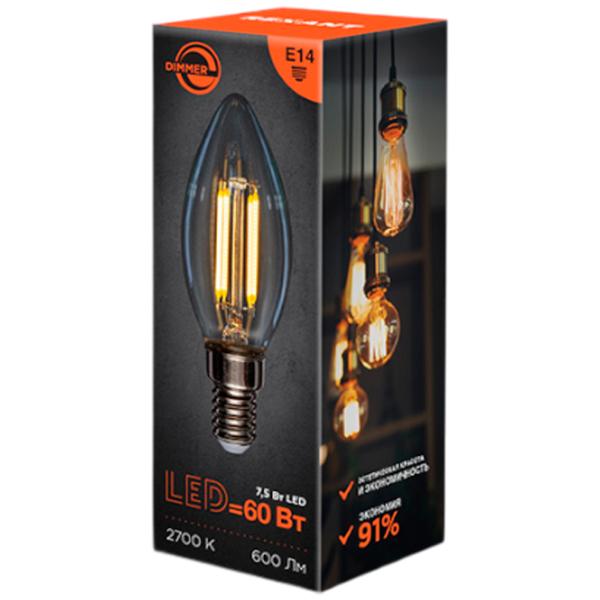 Bec LED cu filament Rexant CN35 604-087 E14 / 7.5 W / 2700 K / 600lm / White photo 2 Bec LED cu filament Rexant CN35 604-087 E14 / 7.5 W / 2700 K / 600lm / White photo 2