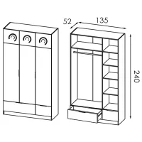 Dulap Modern Komfort 135 x 52 x 240 / DSP / Stejar craft gri photo 3