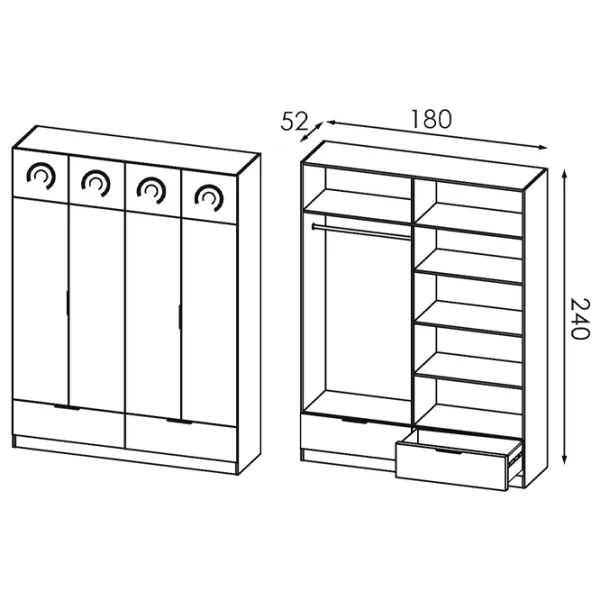 Dulap Modern Komfort 180 x 52 x 240 / DSP / Stejar craft gri photo 3