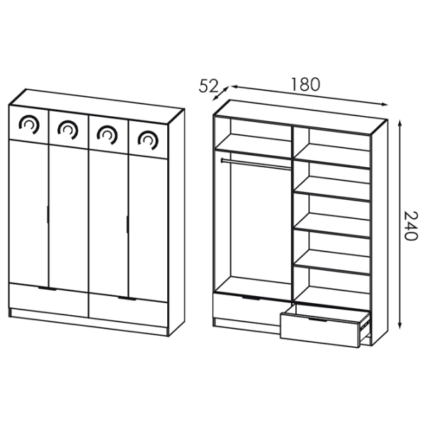 Dulap Modern Komfort 180 x 52 x 240 / DSP / Stejar craft gri photo 3