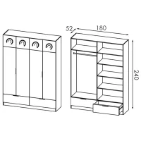 Dulap Modern Komfort 180 x 52 x 240 / DSP / Stejar craft gri photo 3
